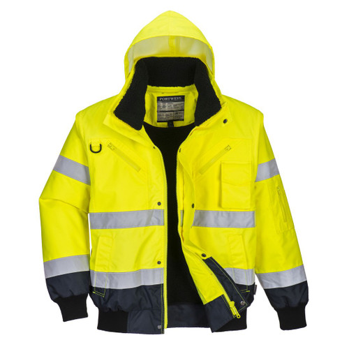 C465 Hi-Vis 3-in-1 Contrast Bomber Jacket  Yellow/Navy XL