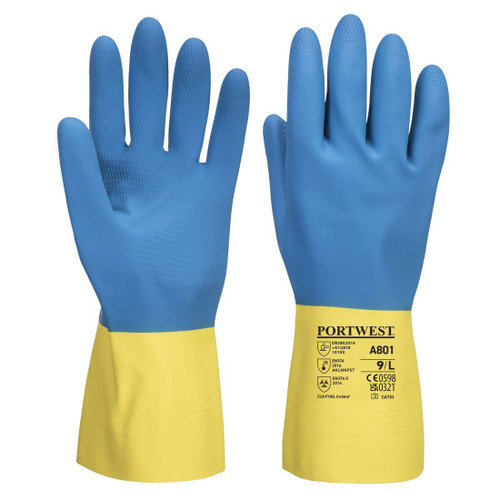 A801 Double Dipped Latex Gauntlet Yellow/Blue L