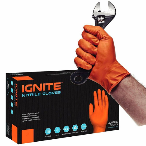 Ignite Heavy Duty Orange Nitrile Gloves (100) -  ORANGE, L