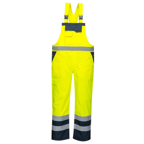 S488 Hi-Vis Breathable Contrast Rain Bib and Brace Yellow/Navy XL