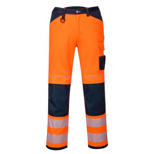 PW340 PW3 Hi-Vis Work Trousers Orange/Navy Short 42