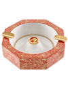 Stefano Ricci Octagonal Porcelain Ashtray in Red and Fine Paisley Angled View