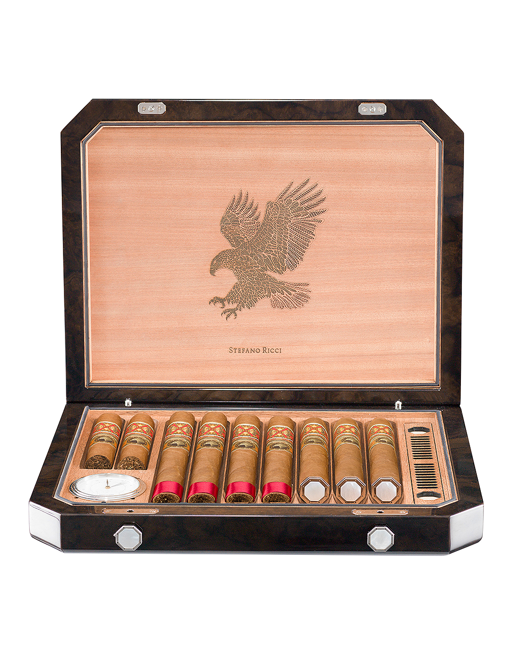 Stefano Ricci Rhino Print Travel Humidor w/ 9 Fuente Opus X Cigars Open