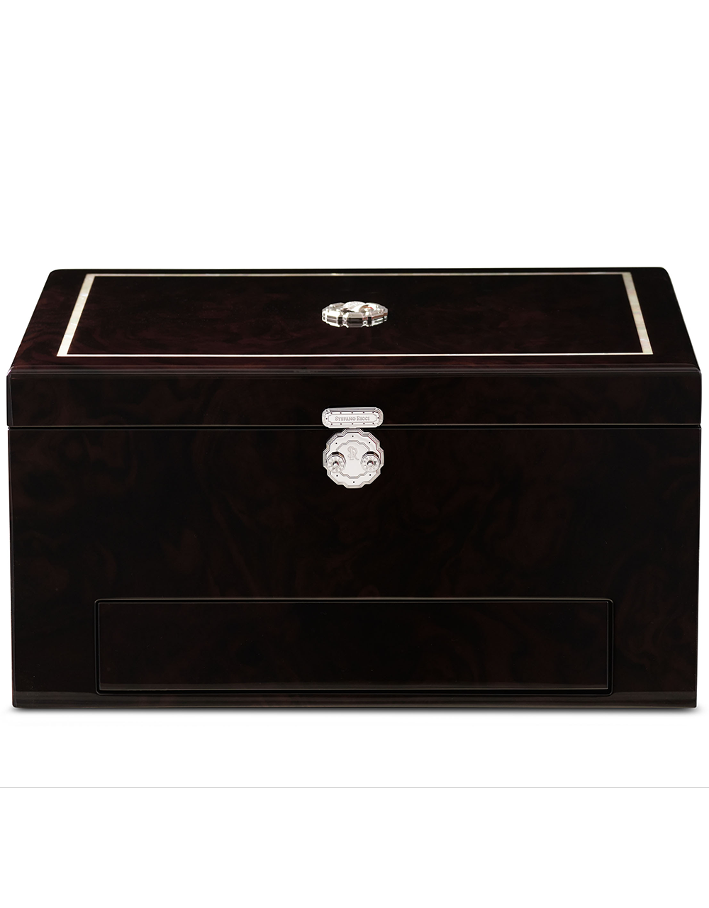 Stefano Ricci Walnut Humidor and Dual Flame Lighter w/ 72 Fuente Opus X Cigars Black and Palladium Closed