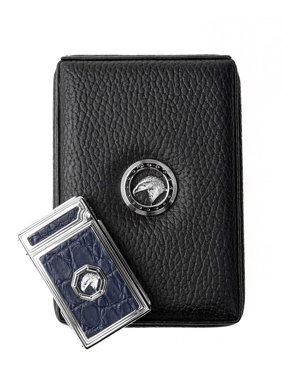 Stefano Ricci Dual Flame Lighter in Crocodile Leather and Palladium Blue