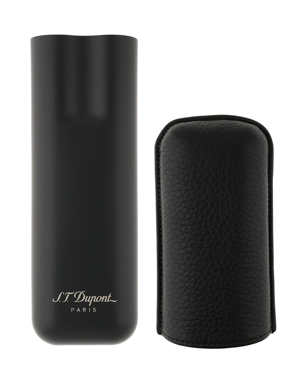 S.T. Dupont 2 Cigar Case Black Grain & Matte Open