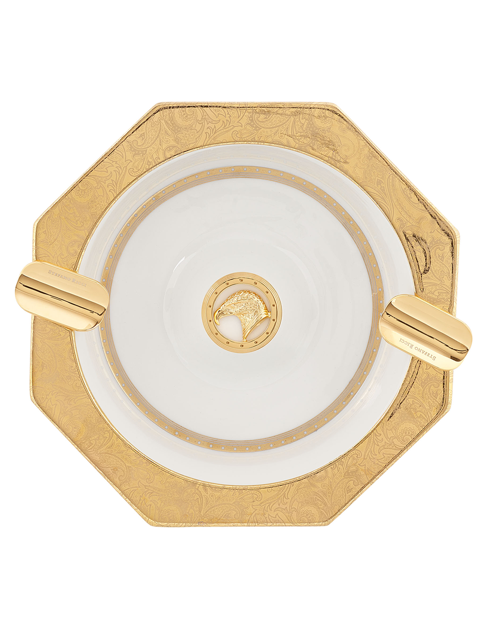 Stefano Ricci Octagonal Porcelain Ashtray in Gold and Fine Paisley