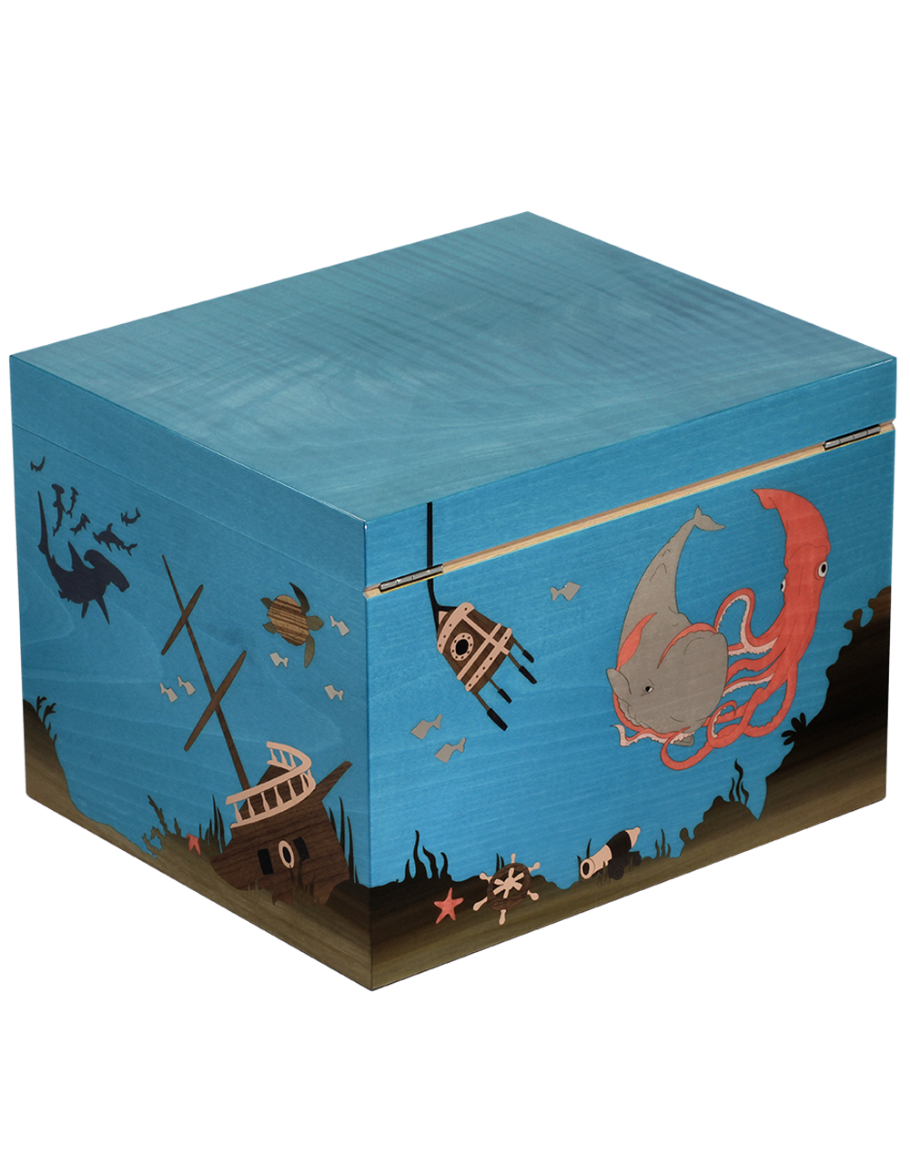 Elie Bleu Aquarium Wooden Humidor For 110 Cigars - Blue Sycamore Back