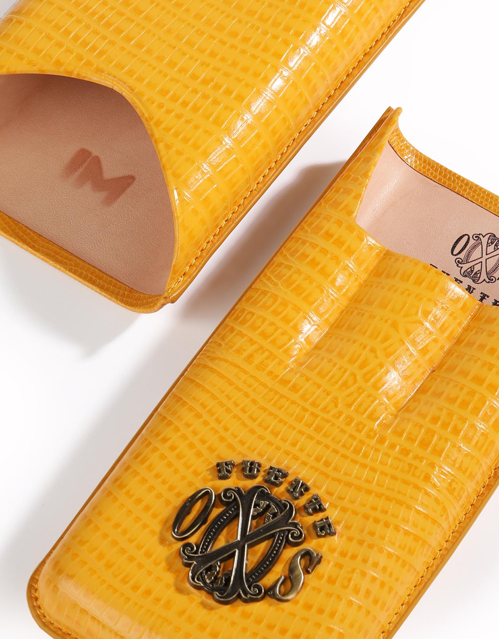 The Opus X Society Teju Leather Cigar Case Society Yellow Open