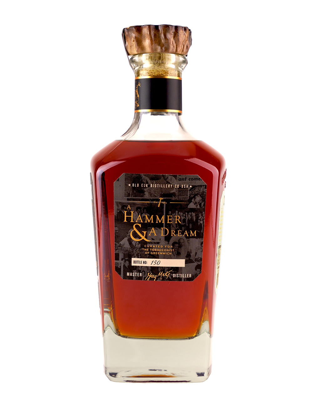 Old Elk 10-Year Single Barrel Bourbon — A Hammer & A Dream: Padrón Edition Bottle Side