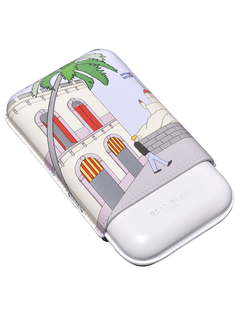 Elie Bleu Casa Cubana Leather Cigar Case 3 Cigars - Red Car Face