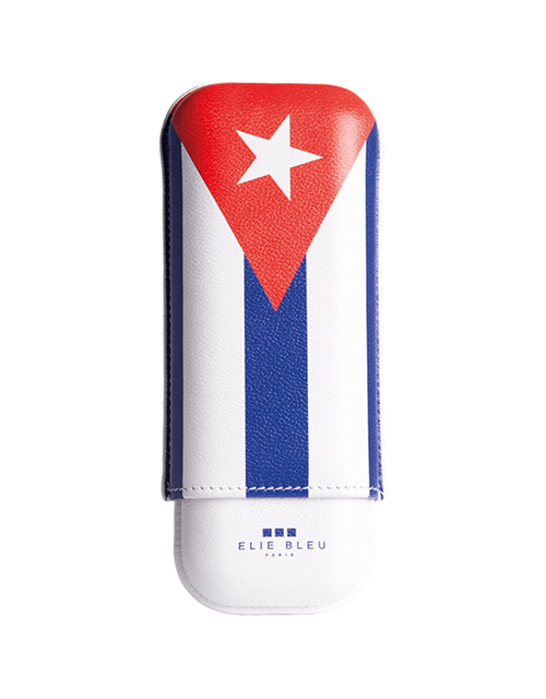 Elie Bleu Casa Cubana Cuban Flag Leather Cigar Case 2 Cigars Closed