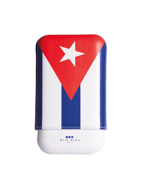 Elie Bleu Casa Cubana Cuban Flag Leather Cigar Case 3 Cigars Closed