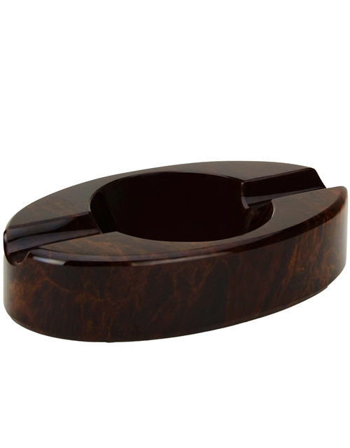 Elie Bleu Obsidian Oval Ashtray For 2 Cigar - Brown Top Angled