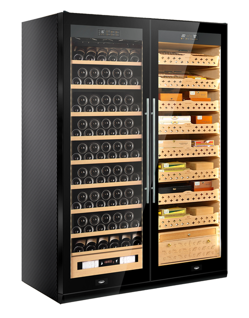 Raching SD800 Cigar Humidor and Wine Cabinet Carbon Fiber Front View