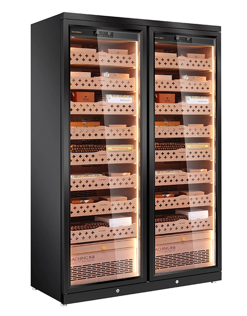 Raching CD1200 Dual Space Cigar Humidor Cabinet Black Front View
