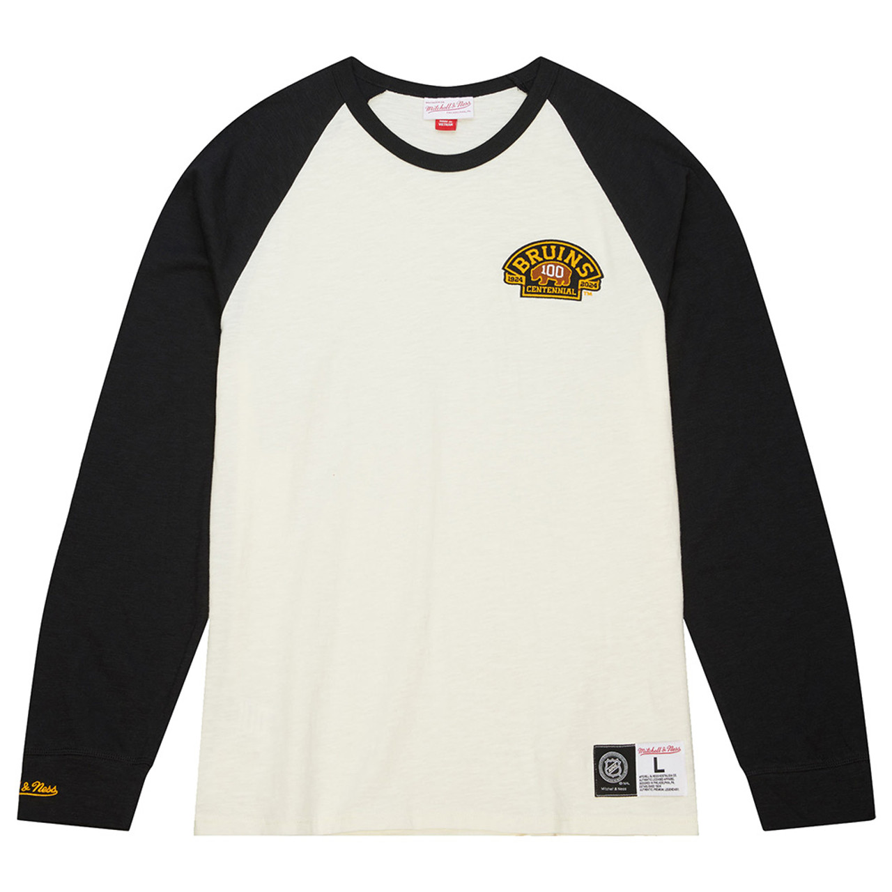 Mitchell & Ness Boston Bruins White Baseball Jersey, Men's, Medium