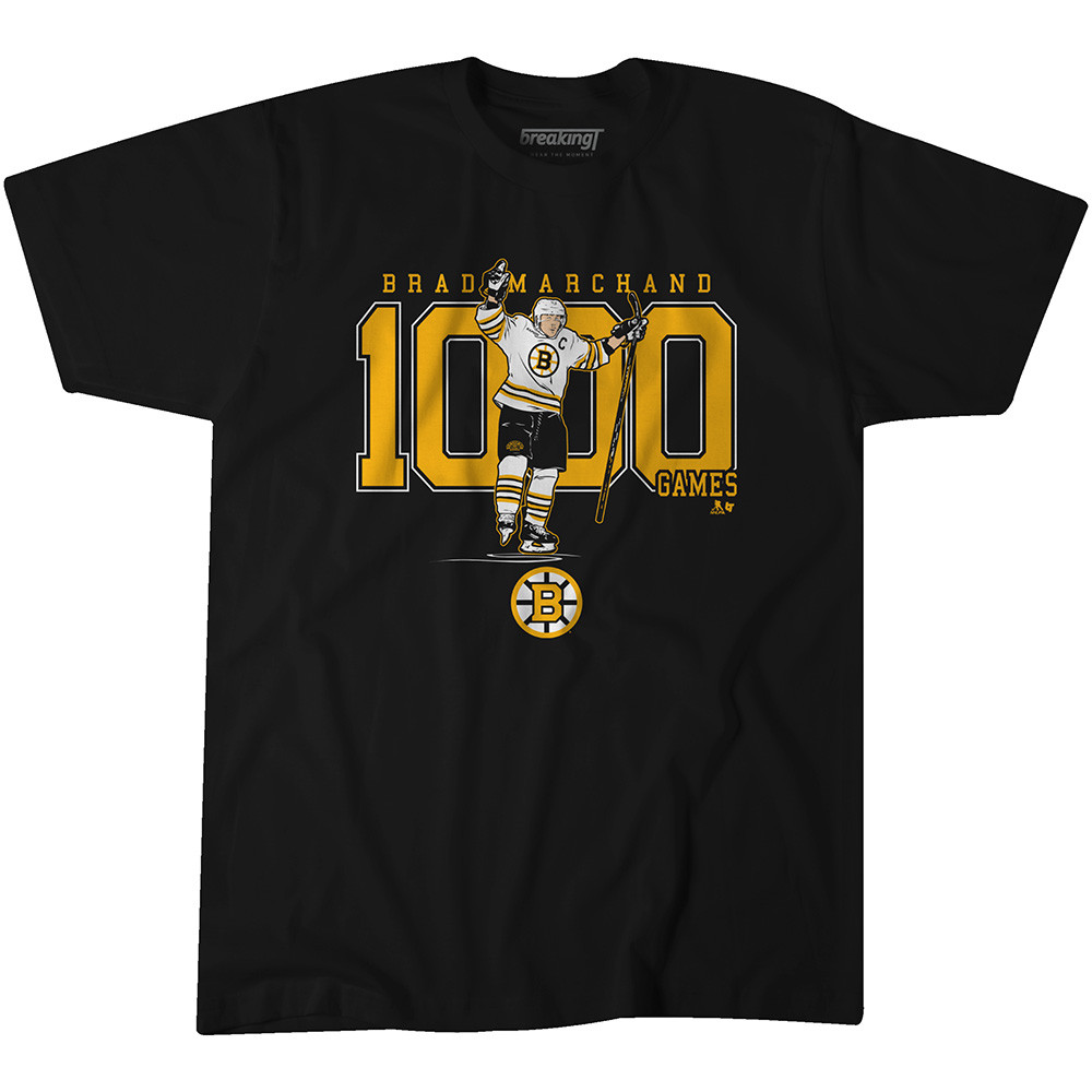 Brad Marchand Custom Bruins T Shirt Brad Marchand 1000 Games Black