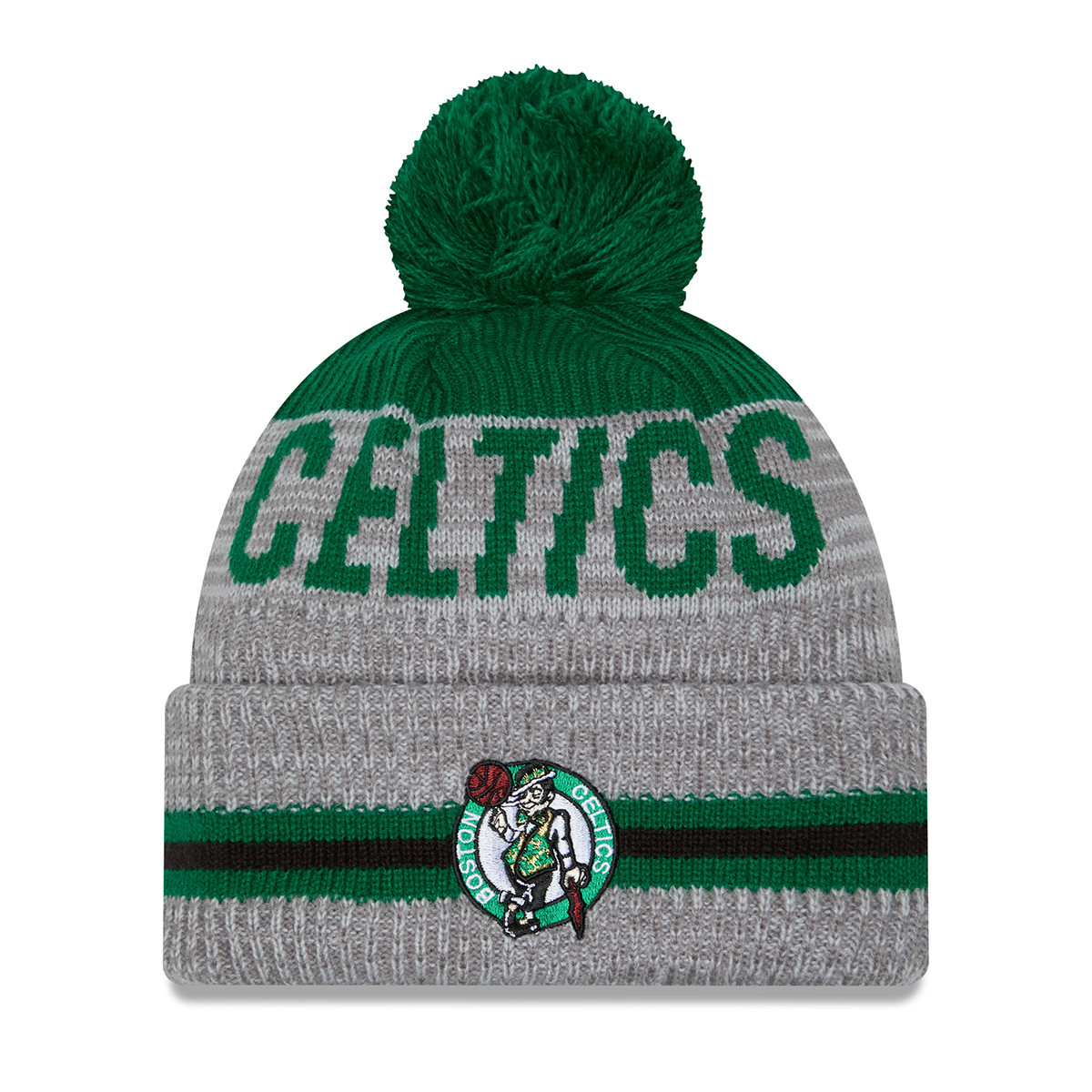 Celtics Youth Runner Pom Gray Knit Hat - Boston ProShop