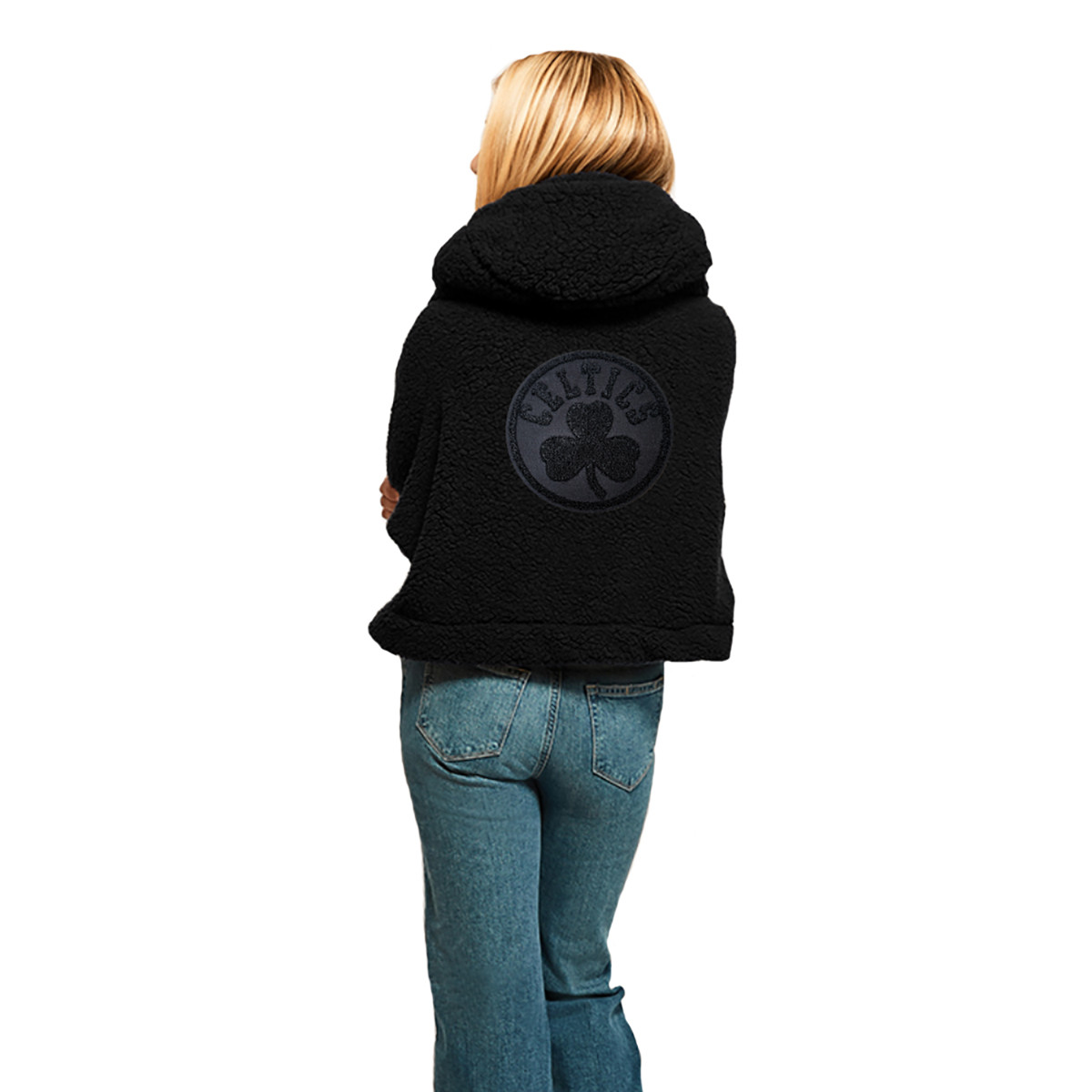 Celtics Ladies Jill Martin Black On Black Crop Sherpa Hood