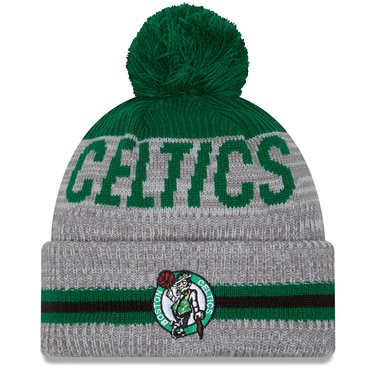 Celtics Youth Runner Pom Gray Knit Hat - Boston ProShop
