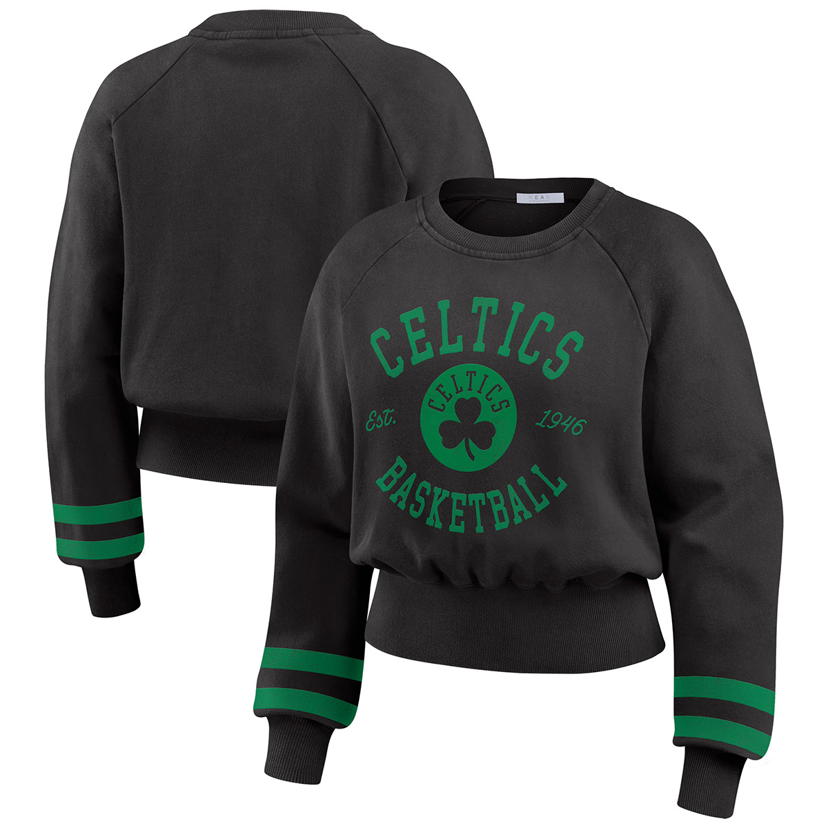 Celtics Ladies WEAR by Erin Andrews Black Cropped Pullover Sweatshirt