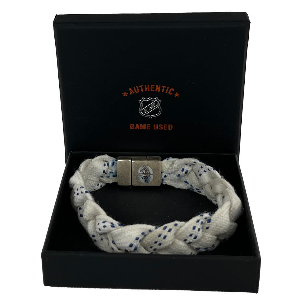 Game-Used Hockey Skate Lace Bracelet - With Metal Clasp - David