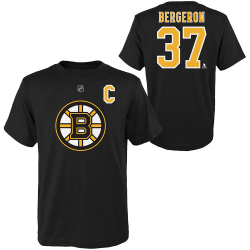  Outerstuff Patrice Bergeron Boston Bruins #37 Youth Size Third  Logo Player Name & Number T-Shirt (Youth Medium-10/12) Black : Sports &  Outdoors