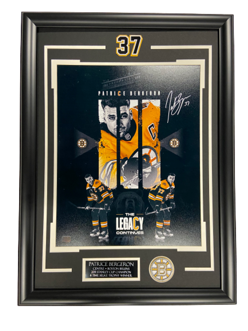 Patrice Bergeron Boston Bruins Signed Inscribed 20th Captain.. Retro Jersey  8x10