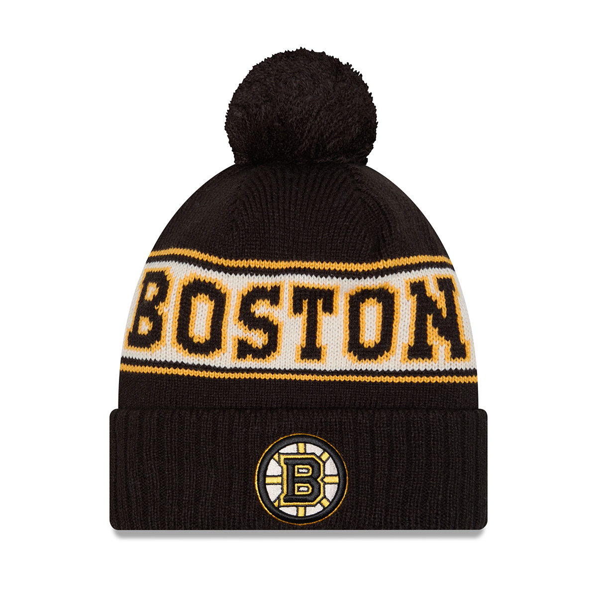 Bruins Preschool Retro Pom Cuff Black Knit Hat - Boston ProShop