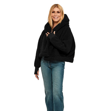 Bruins Ladies Jill Martin Black On Black Crop Sherpa Hood