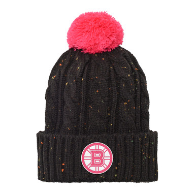 Bruins Youth Girls Pink Black Yarn Knit Hat | Boston Pro Shop display picture 3
