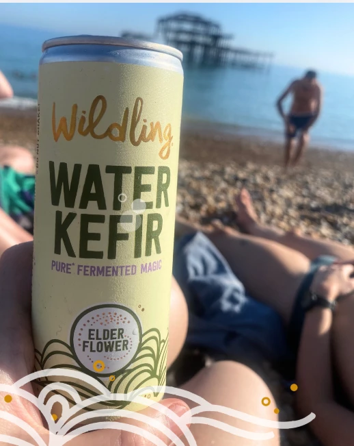 Wildling Lemon and Elderflower Water Kefir on the beach