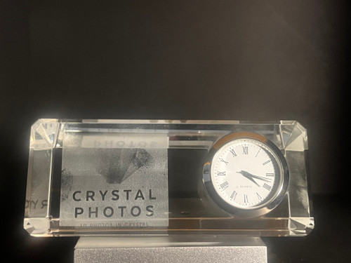 3D Crystal Desk Clock  -  2D or 3D engraving - 12cm wide by 5cm high by 3cm deep 3D Crystal Desk Clock  -  2D or 3D engraving - 12cm wide by 5cm high by 3cm deep