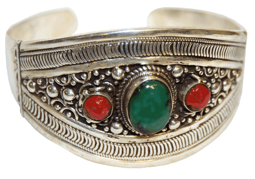 Silver, Copper and Brass Embossed Tibetan Cuff Bracelet – BESHEEK