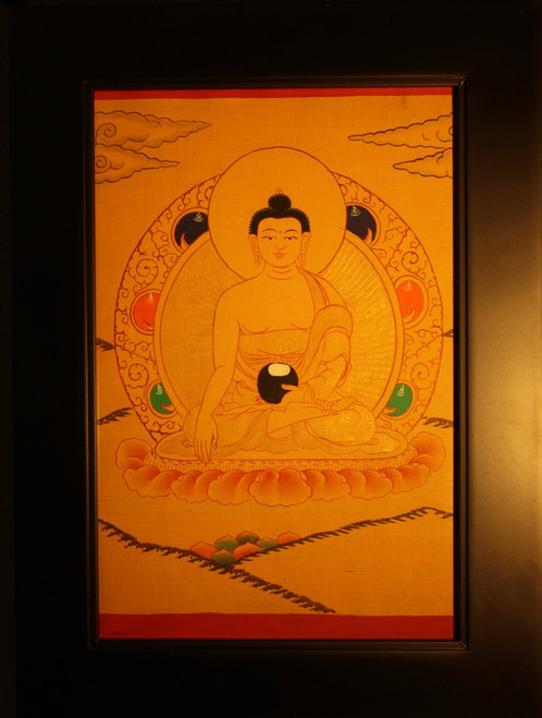 Simhamukha ༼སེང་གདོང་མ༽ Gold Painted Thangka has framed. - Tibet