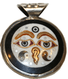 Tibet handmade pendant with Tibet eye and ying/yang symbols. At Tibet Spirit Store