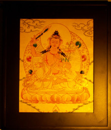 Gold Painting Manjushri Thangka framed.