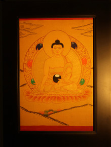 Shakyamuni Buddha Gold Painted  Thangka has framed.