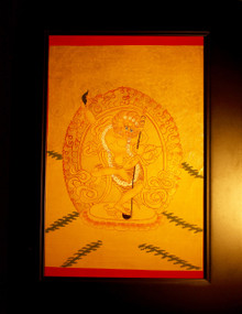 Simhamukha ༼སེང་གདོང་མ༽ Gold Painted  Thangka has framed.