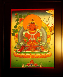 Amitayus Buddha Hand  Painted  Thangka has framed.