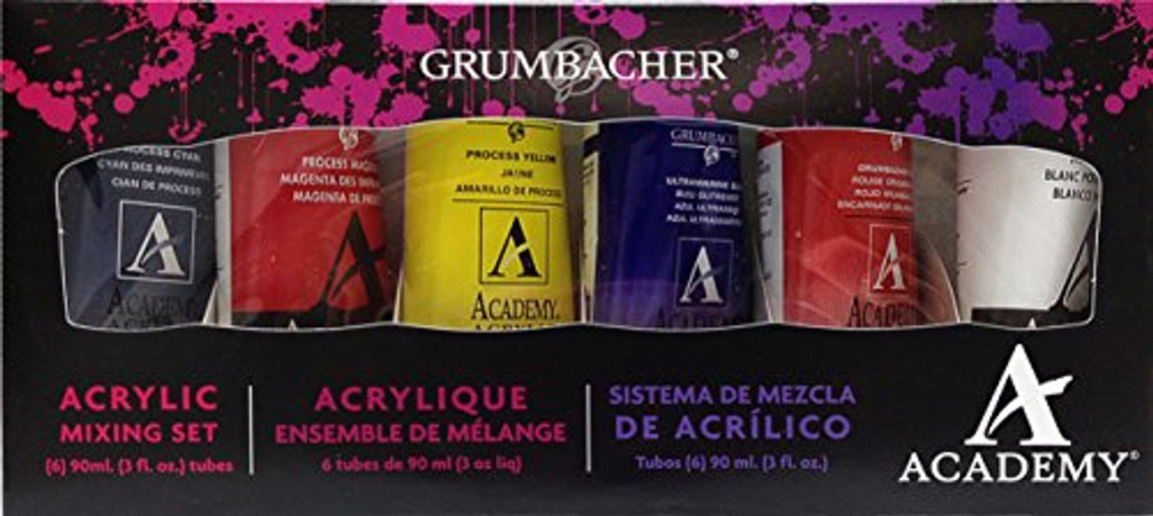 Grumbacher Academy Acrylic Paint Mixing Set, 90Ml/3.0 Ounce Metal Tubes, 6-Color Set, Assorted Color