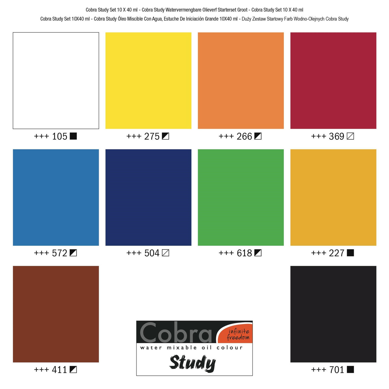 Cobra Study Water-mixable Oil Color Set Of 10 | 40ml Tubes