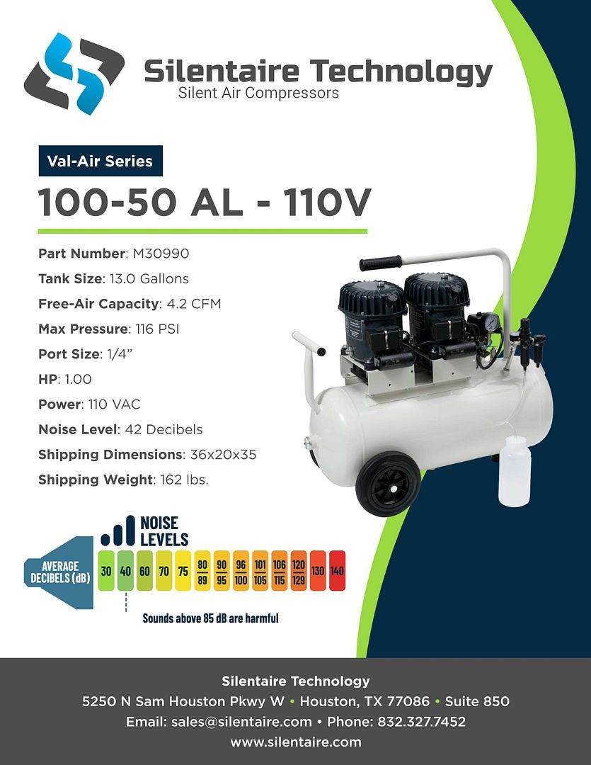 Silentaire Val-Air 100-50-AL 1 HP Air Compressor (110V)