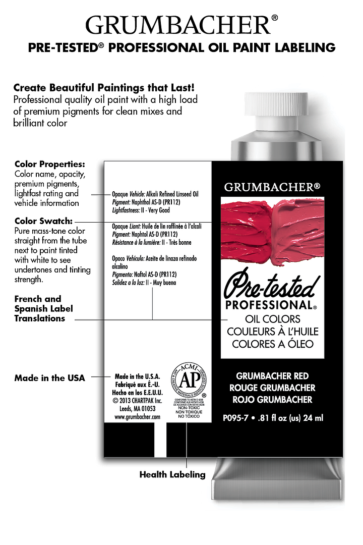 Grumbacher Pre-Tested Oil Paint, 10-Color Set, 24 ml Tubes