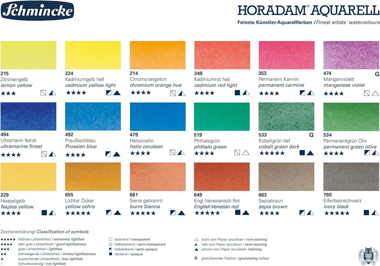Schmincke Horadam Aquarell 18 Full Pan Metal Watercolor Box Painting Set (74318)