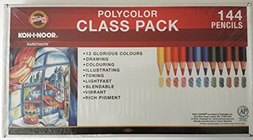 KOH-I-NOOR Polycolor Drawing Pencil Class Pack, 12 Colored Pencils, 12 Each Per Color, 144 Pencils Total (Fa3820Cp)