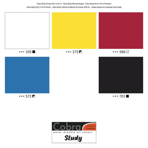 Cobra Study Water-mixable Oil Color Primary Set Of 5 | 40ml Tubes