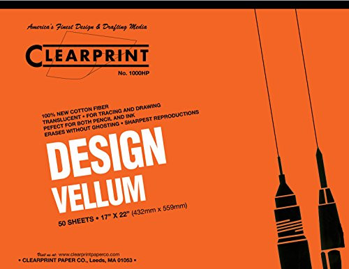 Clearprint 1000H Design Vellum Pad, 16 Lb., 100% Cotton, 17 X 22 50  Shts, Translucent White  (10001420)