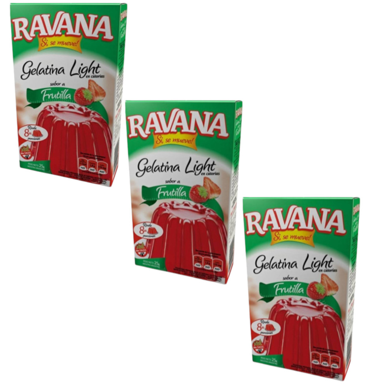 Ravana Gelatina Light en Polvo Sabor Frutilla, 75 g / 2.64 oz (pack de 3  unidades)